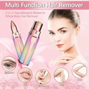 2 in 1 Electric Eyebrow Trimmer and Shaver – Rechargeable Painless Hair Remover with LED Light