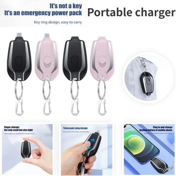 Keychain Phone Charger Emergency Power Banks Retractable Plug Power Fast Charging